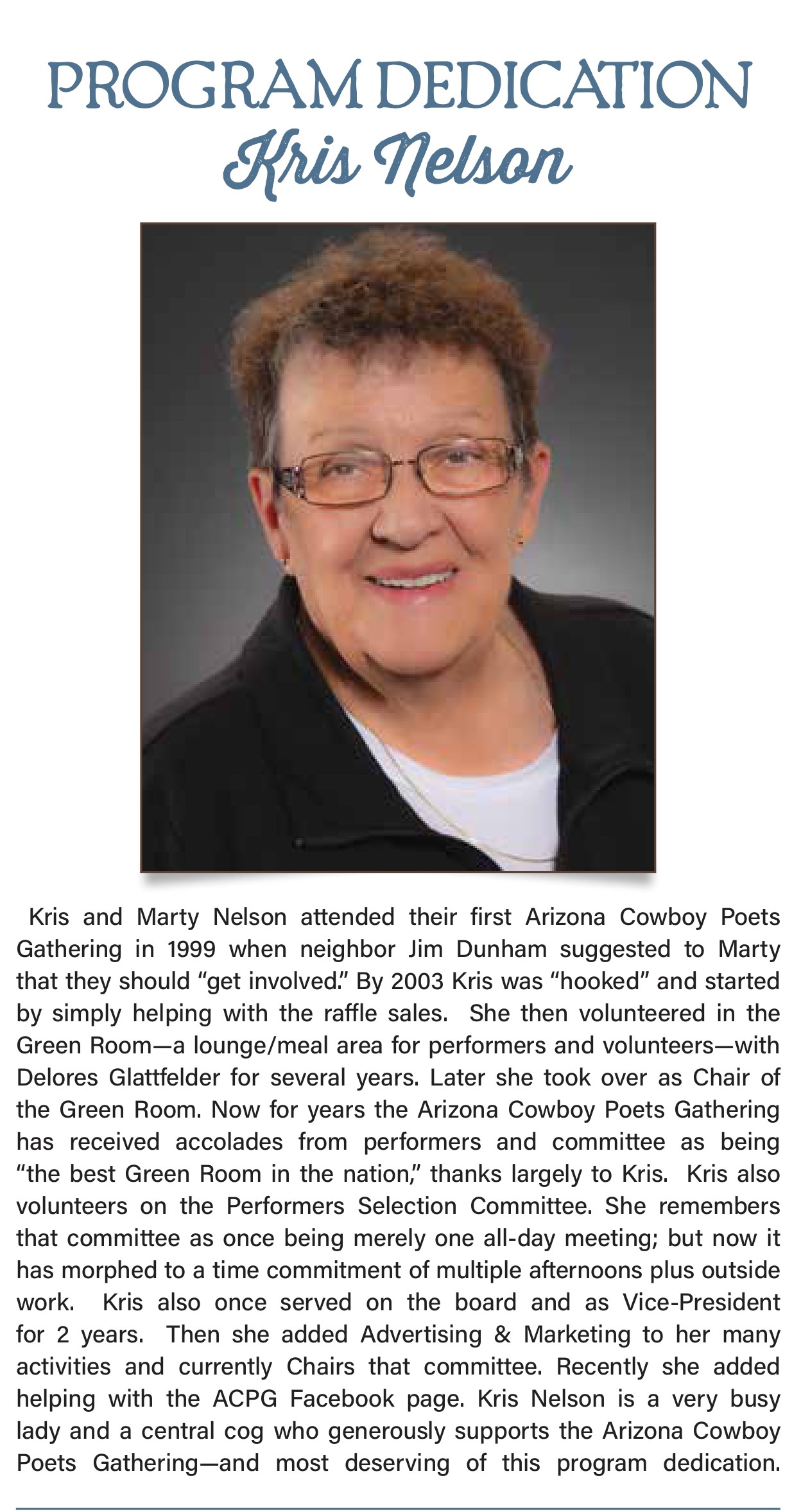 Kris Nelson Program Dedication